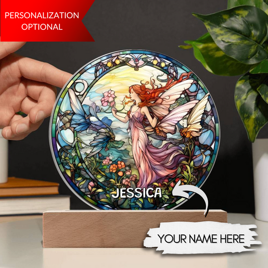 Personalized Fairy Garden Stained Glass Night Light