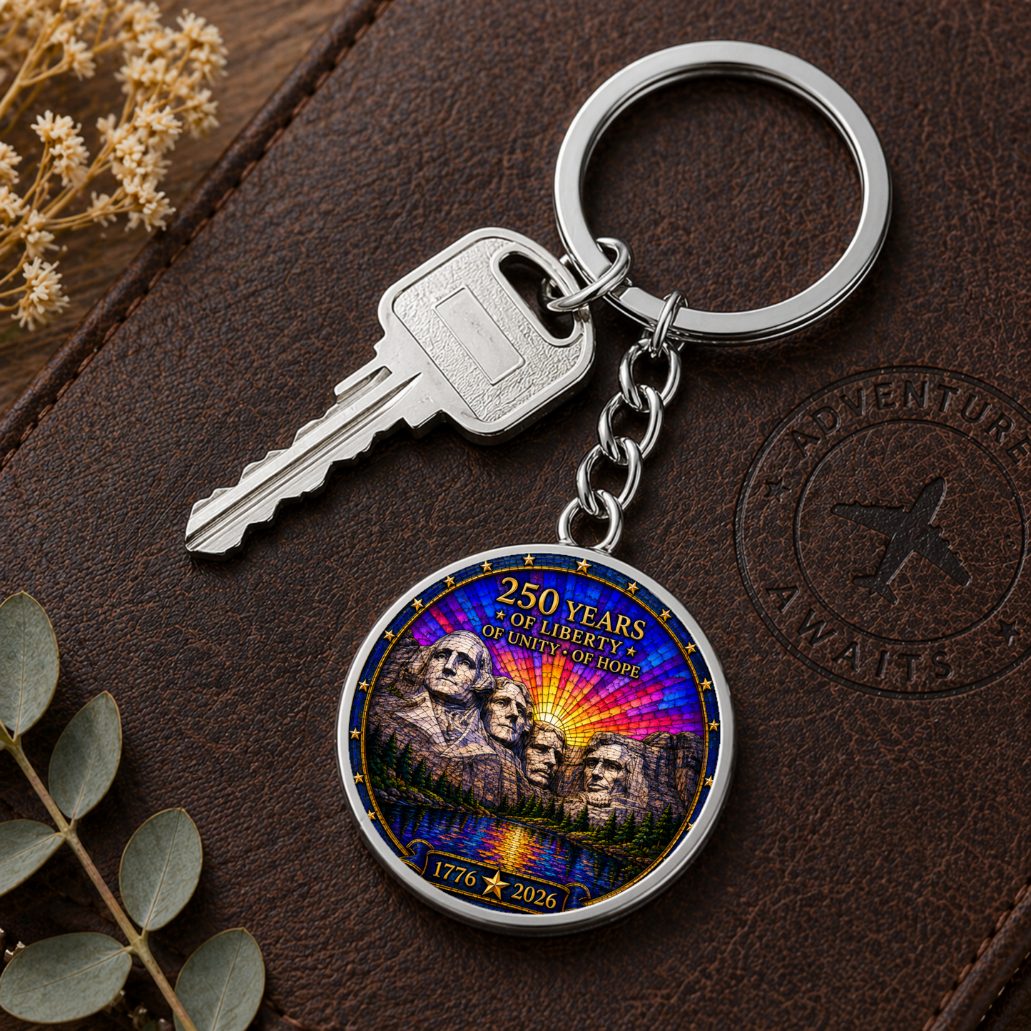 Mount Rushmore Necklace or Keychain Stained Glass Style USA Commemorative 250 Years of Liberty Limited Edition Keepsake