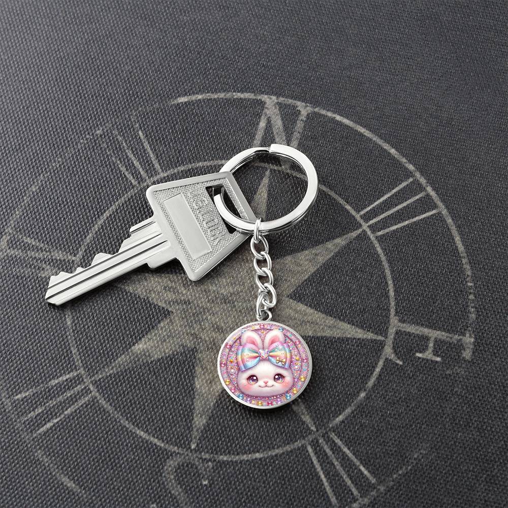 Cute Bunny Necklace or Keychain, Kawaii Easter Bunny Jewelry, Sparkle Rabbit Pendant for Teen Girl, Easter Basket Stuffer Gift