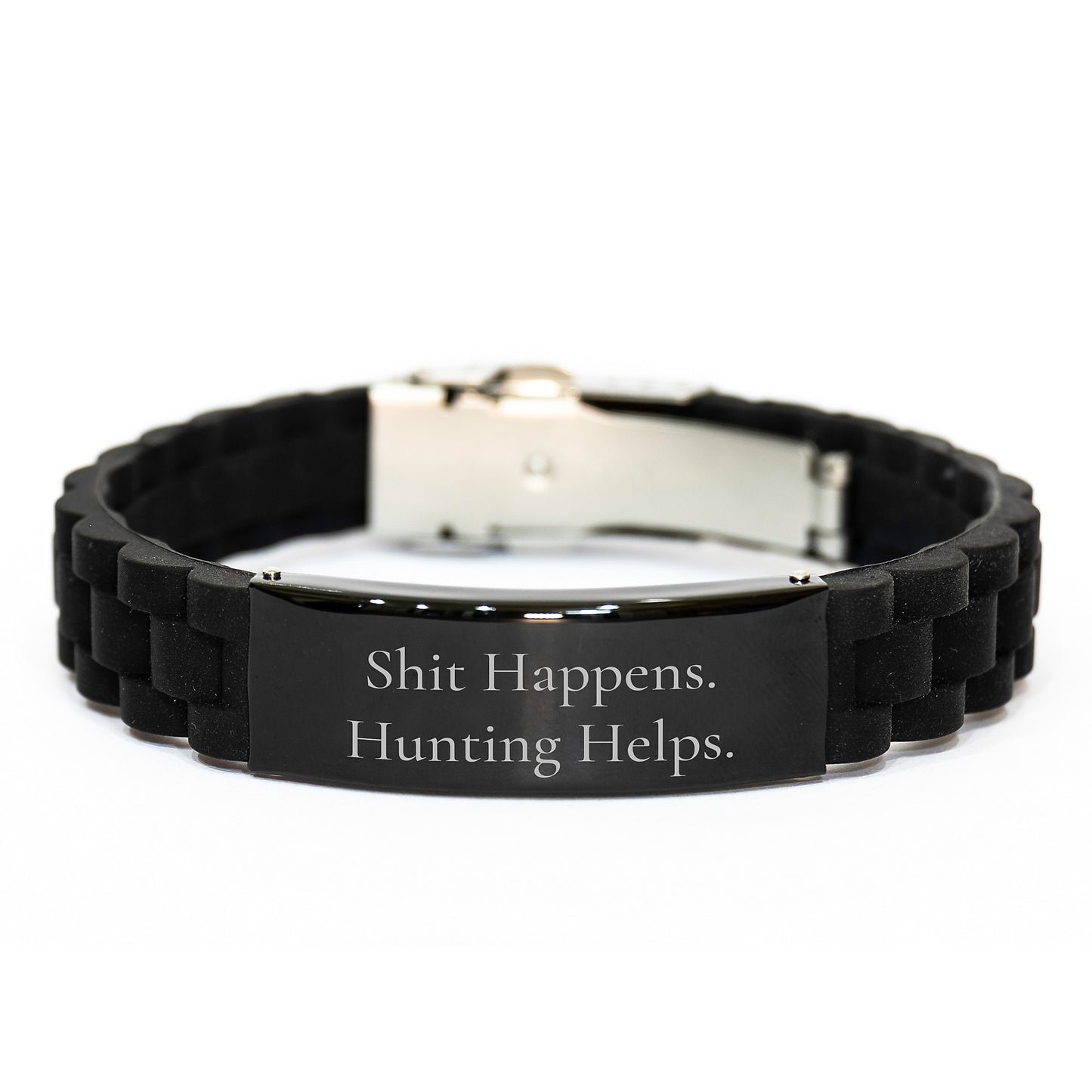 Funny Hunting Gifts for Men - 'Shit Happens. Hunting Helps.' Inspirational Glide lock Clasp Bracelet, Christmas Unique Gifts from Friends to Family - Image 1