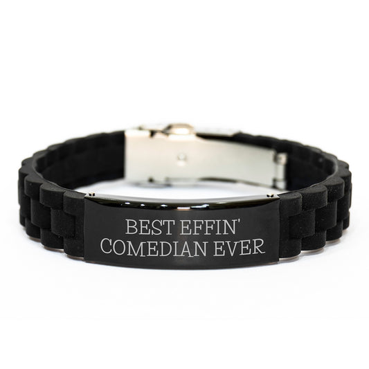 Funny Comedian Quotes Gift for Comedian Man from Friends - Best Effin' Comedian Ever Glide lock Clasp Bracelet for Men, Women, Family Christmas Unique Gifts - Image 1