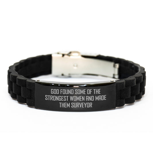 Surveyor Women Inspirational Christmas Unique Gifts from Friends for Surveyor - Funny 'God Found Some Of The Strongest Women And Made Them Surveyor' Glide lock Clasp Bracelet - Image 1