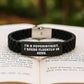 Funny Psychiatrist Gifts for Him from Friends - Glide lock Clasp Birthday Present for Men, 'I'm A Psychiatrist. I Speak Fluently In genius.' Quote, Adjustable Silicone Black Stainless Steel Silver - Image 2