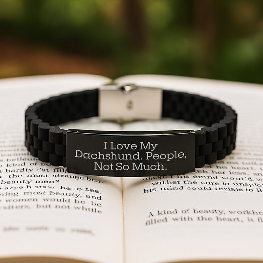 Funny Dachshund Dog Gifts for Men Friends Family from I Love My Dachshund People Not So Much Glide lock Clasp Bracelet for Graduation - Image 2