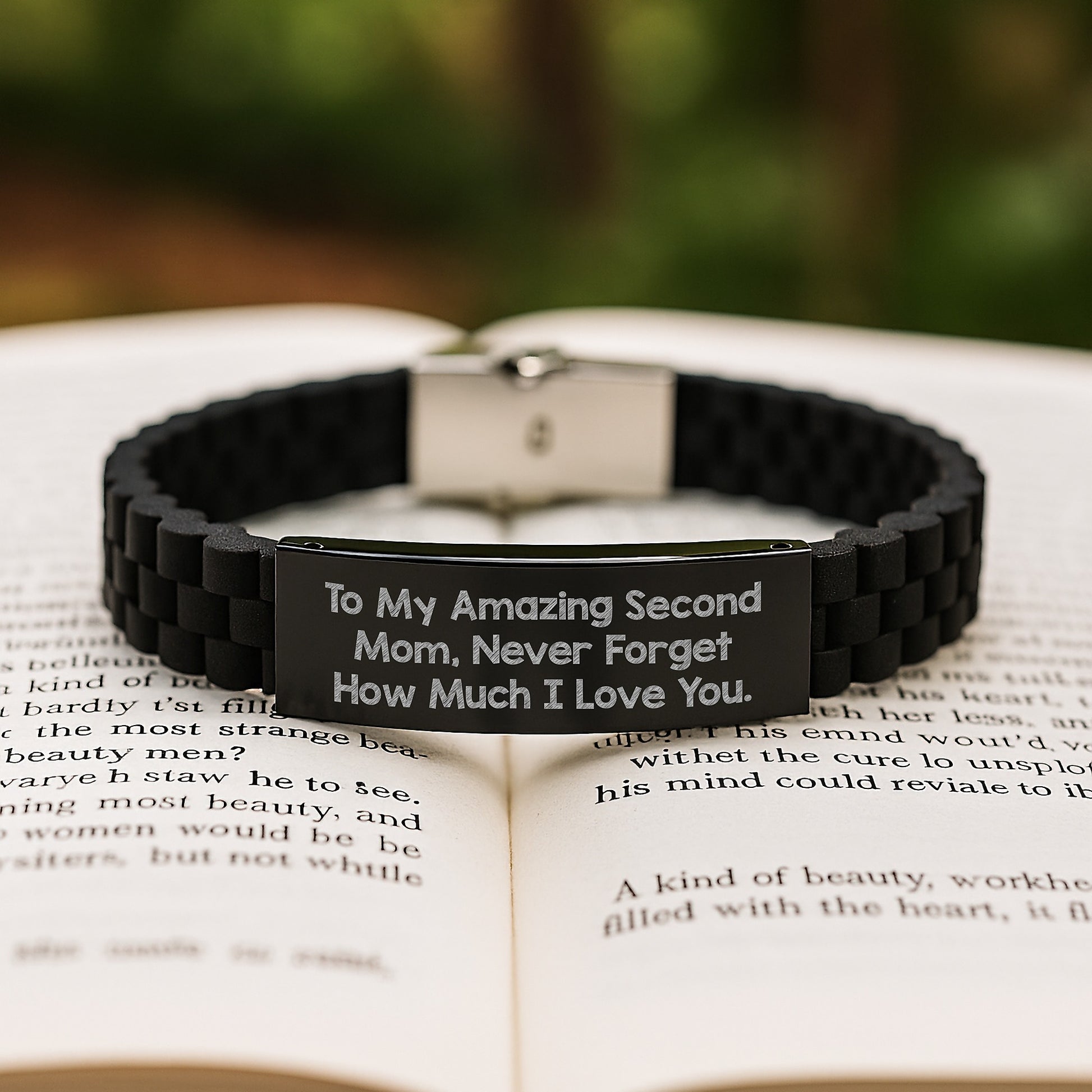 Funny Second Mom Gifts for Her, Glide lock Clasp Bracelet - 'To My Amazing Second Mom...' Black Stainless Steel Christmas Unique - Image 2