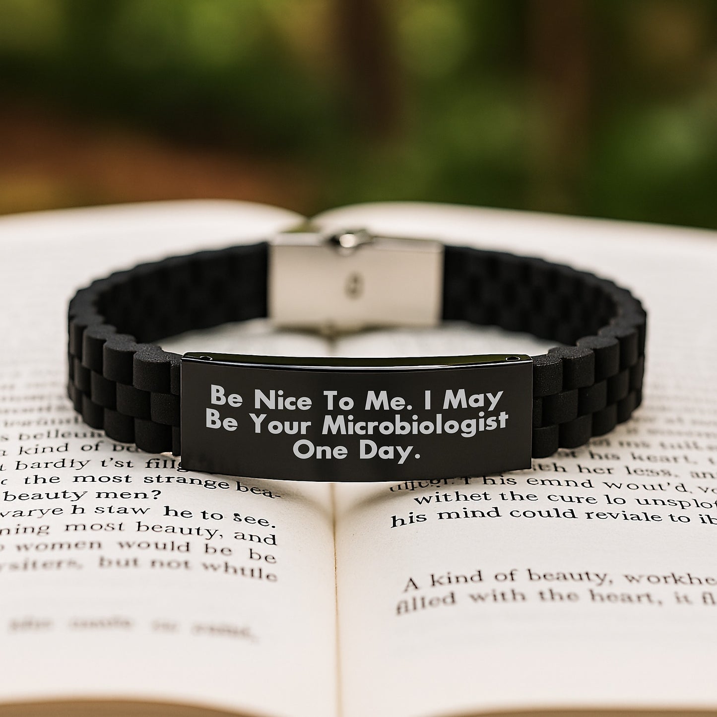 Funny Microbiologist Gifts from Friends for Christmas Unique Glide lock Clasp Bracelet with Be Nice To Me. I May Be Your Microbiologist One Day. Quote - Image 2