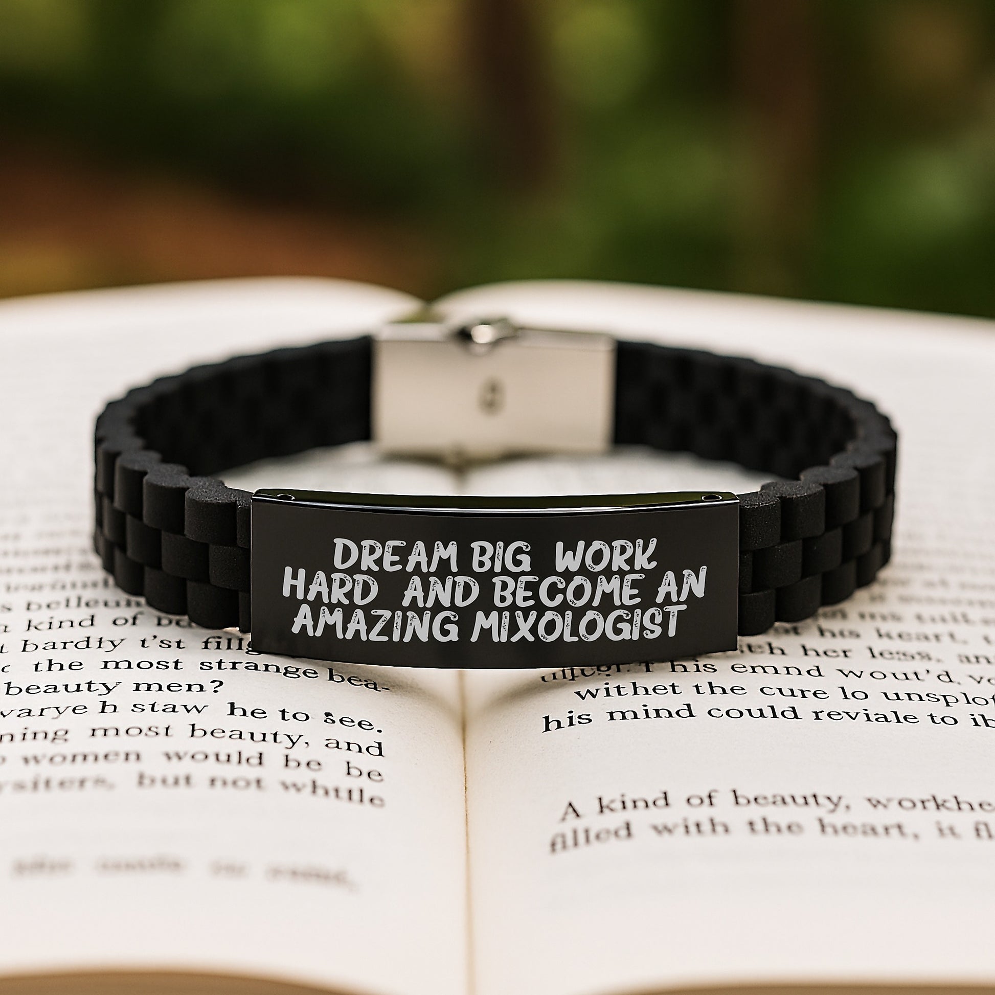 Gifts from Friends for Mixologist Men - Glide lock Clasp Bracelet, Dream Big Work Hard Mixology Quote, Christmas Unique Gifts for Men - Image 2