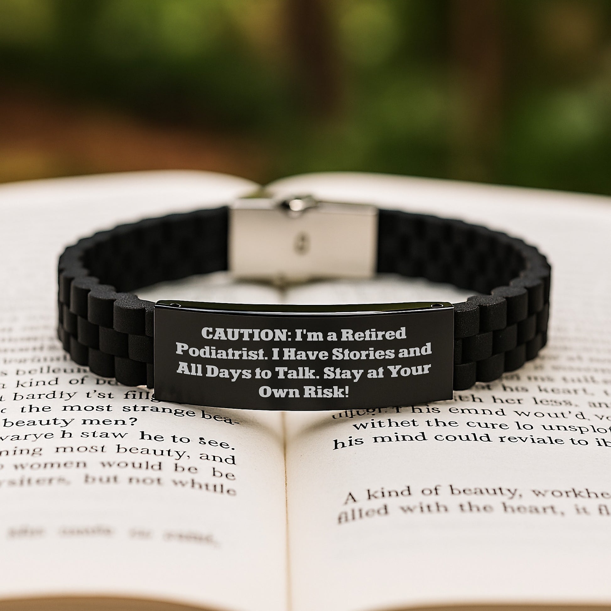 Funny Podiatrist Gifts from Friends - Caution: I'm A Retired Podiatrist. I Have Stories And All Days To Talk. Stay At Your Own Risk! Glide lock Clasp Bracelet for Graduation Unique Gifts - Image 2