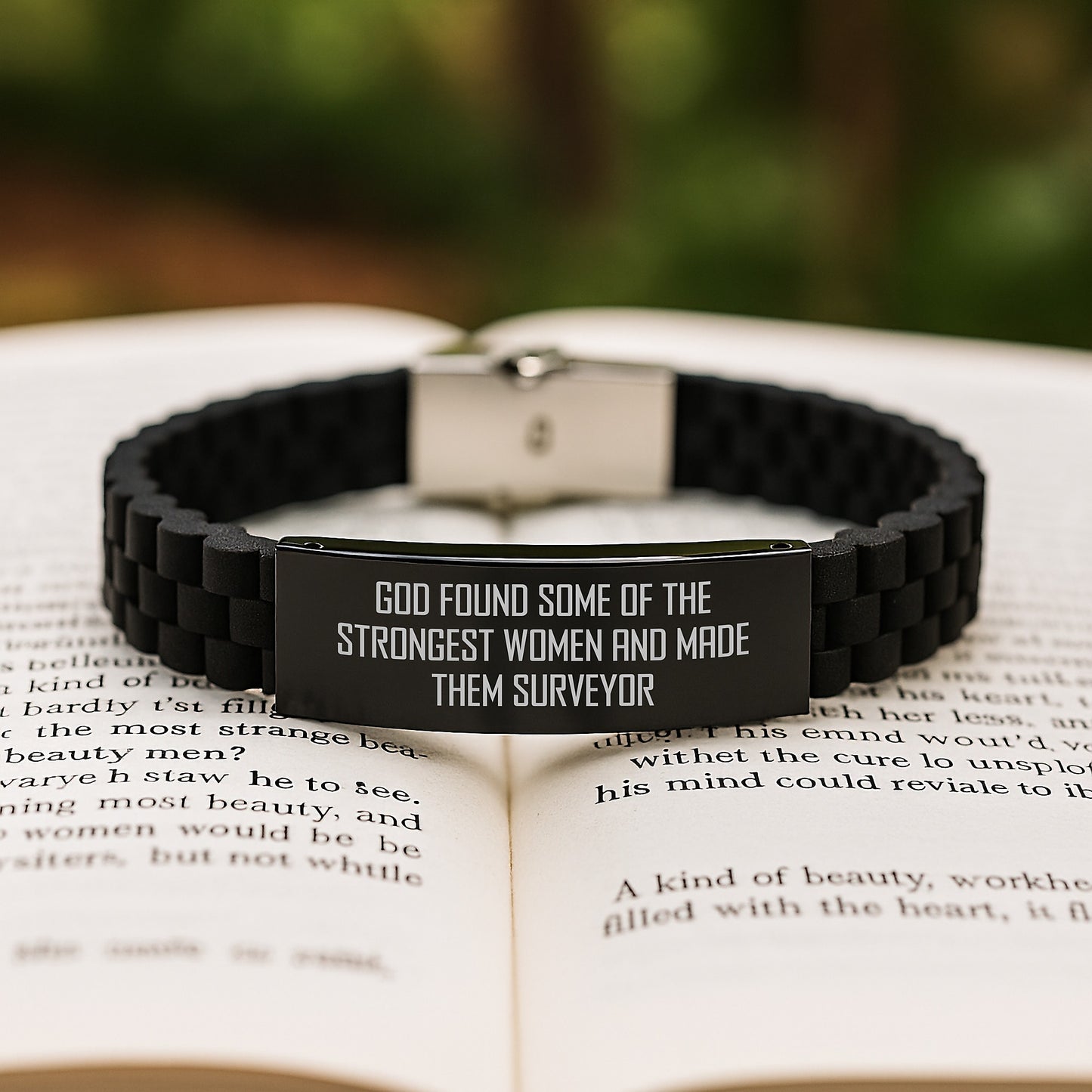 Surveyor Women Inspirational Christmas Unique Gifts from Friends for Surveyor - Funny 'God Found Some Of The Strongest Women And Made Them Surveyor' Glide lock Clasp Bracelet - Image 2