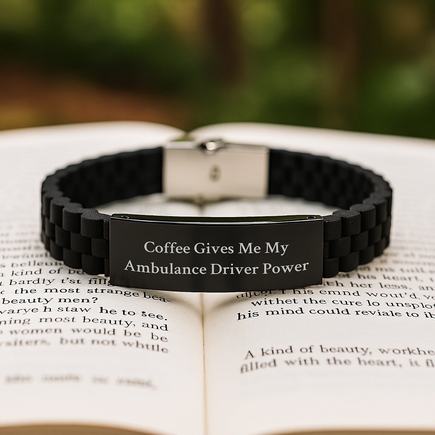 Gifts for Ambulance Driver Men, Funny Quote Inspired Glide lock Clasp Bracelet, Black Stainless Steel and Silicone, Christmas Unique - Image 2