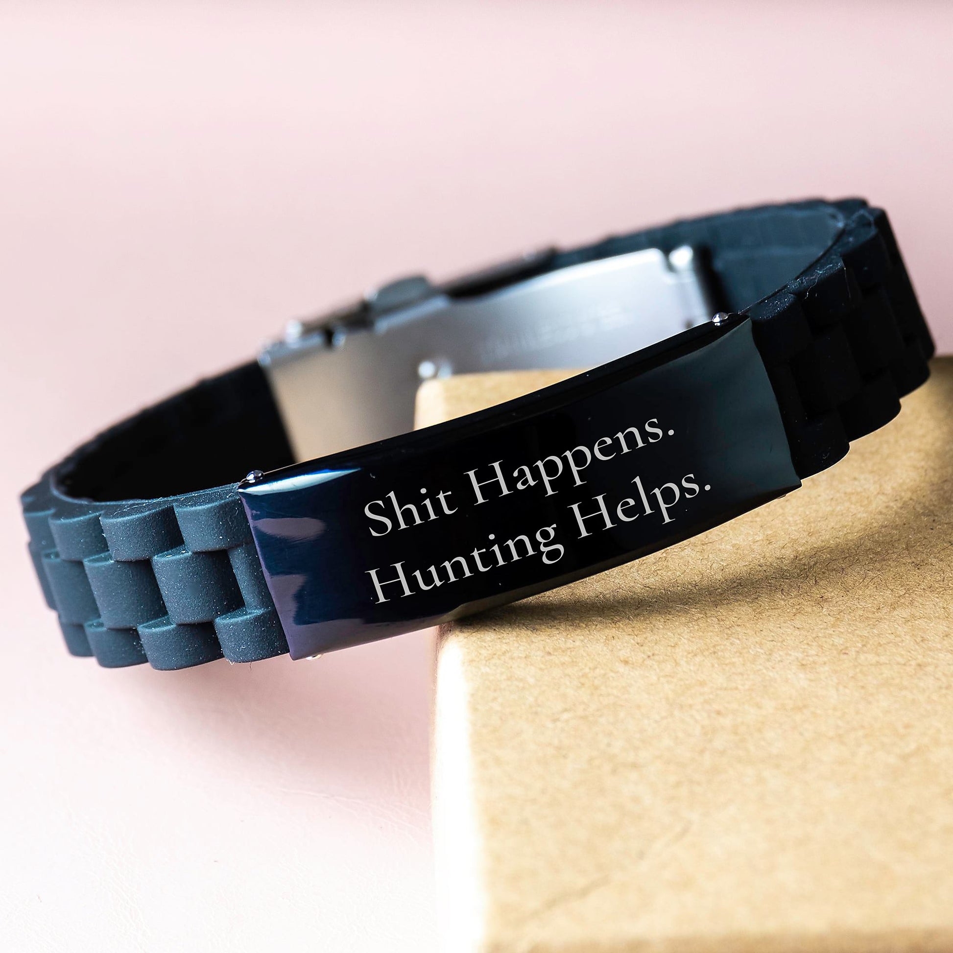 Funny Hunting Gifts for Men - 'Shit Happens. Hunting Helps.' Inspirational Glide lock Clasp Bracelet, Christmas Unique Gifts from Friends to Family - Image 3