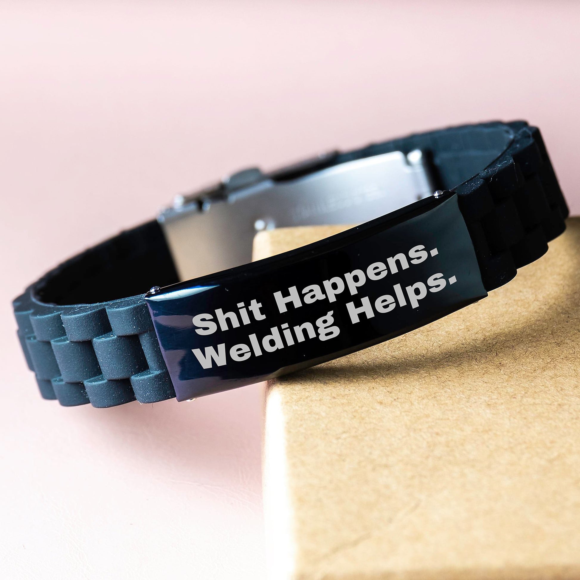 Welding Gifts for Men Women Friends Coworkers Family - Funny Quote 'Shit Happens. Welding Helps.' Glide lock Clasp Bracelet for Graduation Unique Gifts from - Image 3