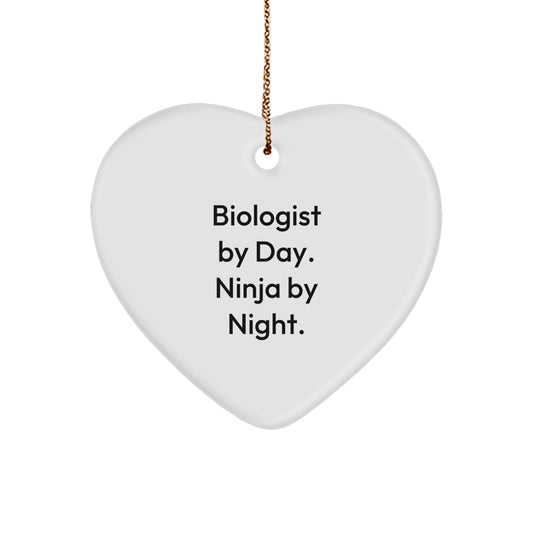 Gifts for Biologists - Biologist by Day, Ninja by Night. Heart Ornament, White, Christmas Unique Gifts - Image 1
