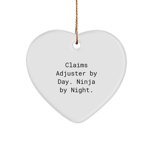 Claims Adjuster Gifts by Day, Ninja by Night - Funny Heart Ornament for Christmas, Gifts from Family to Claims Adjuster - Image 1