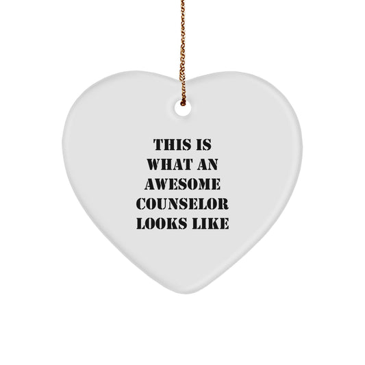 Counselor Gifts from Friends, 'This Is What An Awesome Counselor Looks Like', Heart Ornament, Christmas Unique Gifts for Counselor - Image 1