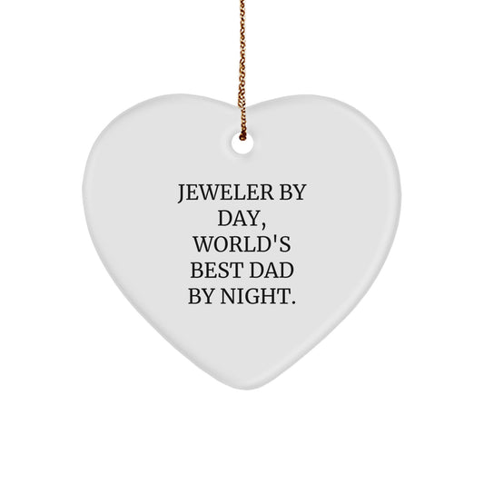 Jeweler Gifts from Men - Heart Ornament, 'Jeweler By Day, World's Best Dad By Night.' - Christmas Unique Gifts for Jeweler - Image 1