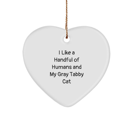 Funny Gray Tabby Cat Gifts from Men for Women Heart Ornament at Christmas Unique - Image 1