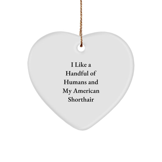 Funny American Shorthair Cat Gifts for Friends, Christmas Unique Gifts from Men, Heart Ornament with I Like A Handful Of Humans And My American Shorthair Quote, Gifts for American Shorthair Cat - Image 1