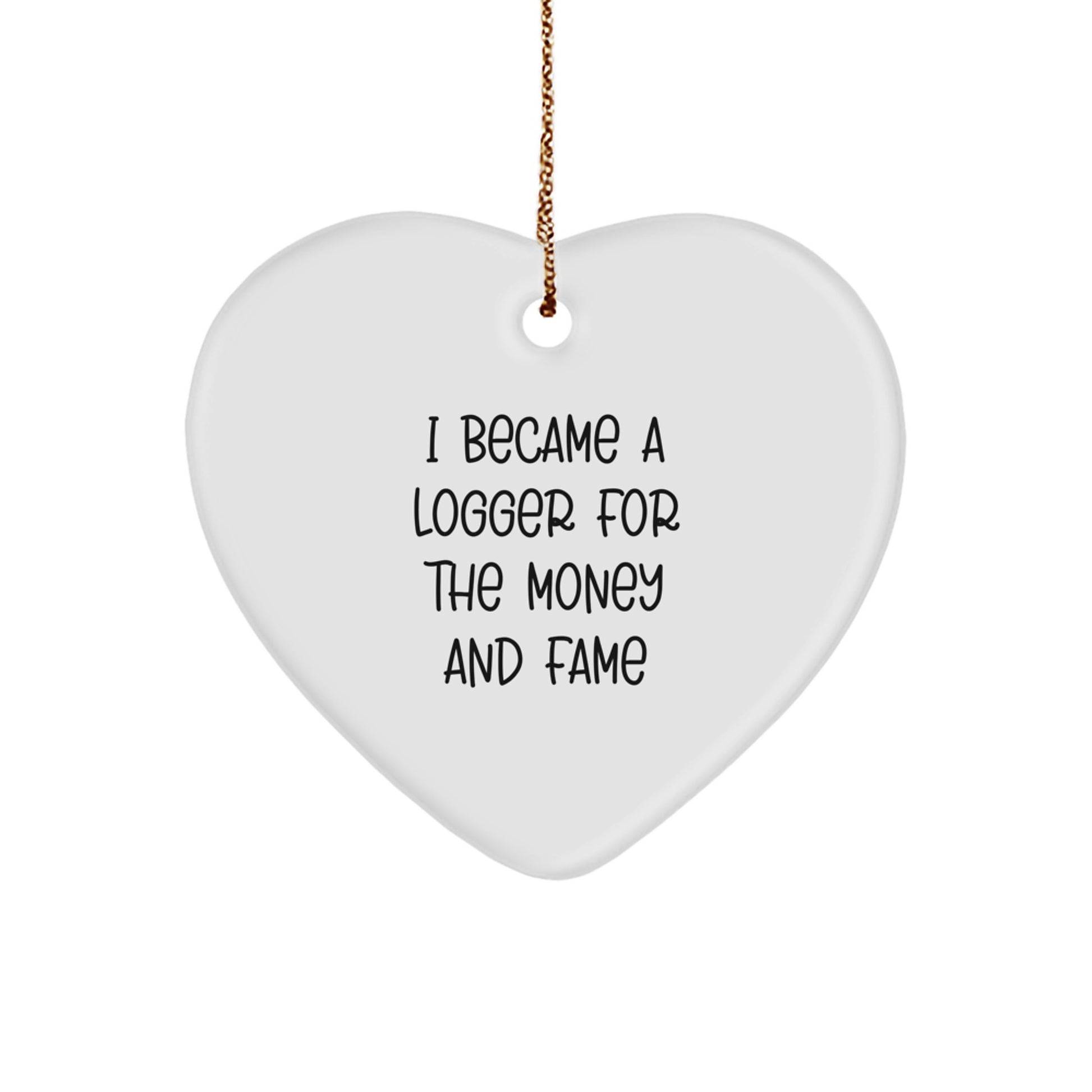 Funny Logger Gifts for Men - 'I Became A Logger For The Money And Fame' Heart Ornament, Christmas Unique Gifts from Friends or Family - Image 1