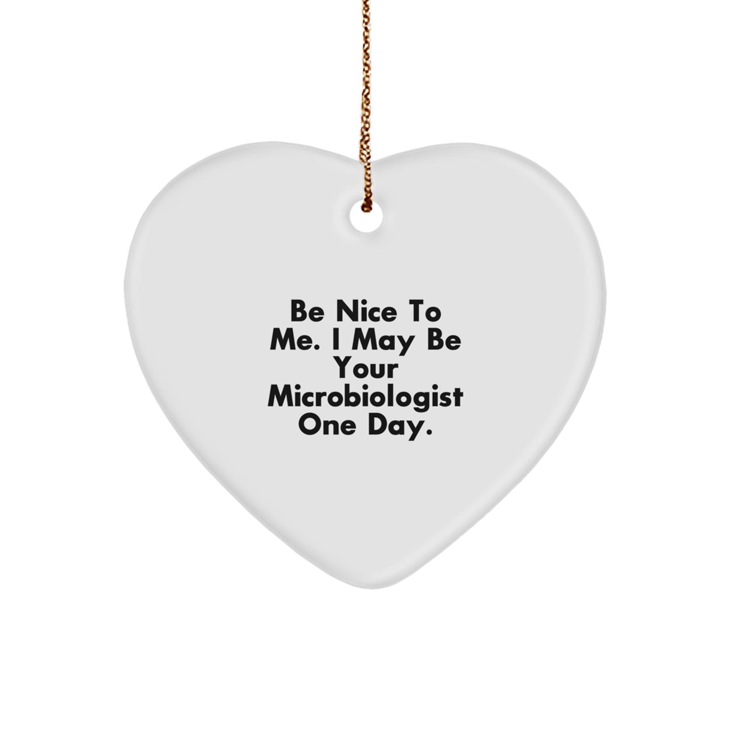 Funny Microbiologist Gifts from Friends for Men - Heart Ornament with Be Nice To Me I May Be Your Microbiologist One Day Quote, Unique Christmas Unique Gifts - Image 1