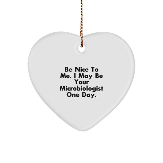 Funny Microbiologist Gifts from Friends for Men - Heart Ornament with Be Nice To Me I May Be Your Microbiologist One Day Quote, Unique Christmas Unique Gifts - Image 1