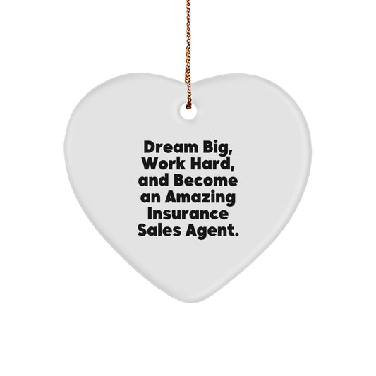 Inspirational Insurance Sales Agent Gifts for Christmas - Heart Ornament with 'Dream Big, Work Hard' Quote, Gifts from Friends and Family - Image 1