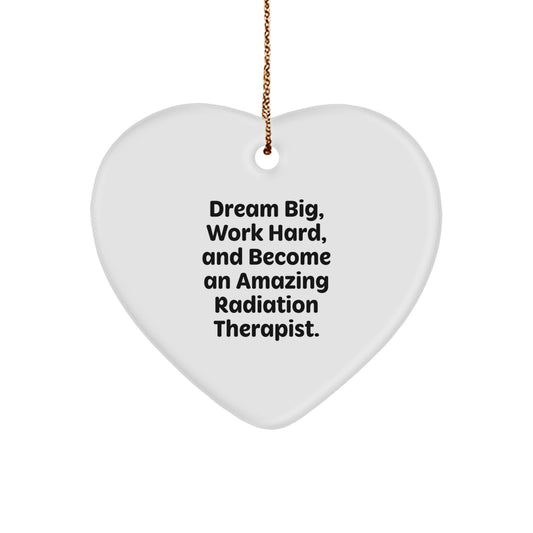 Radiation Therapist Gifts from Men - Dream Big Heart Ornament for Christmas, Inspirational Quote, White, Heart Shaped, Durable MDF, High-Gloss Finish, Sublimation Print, Festive Gold Cord - Image 1