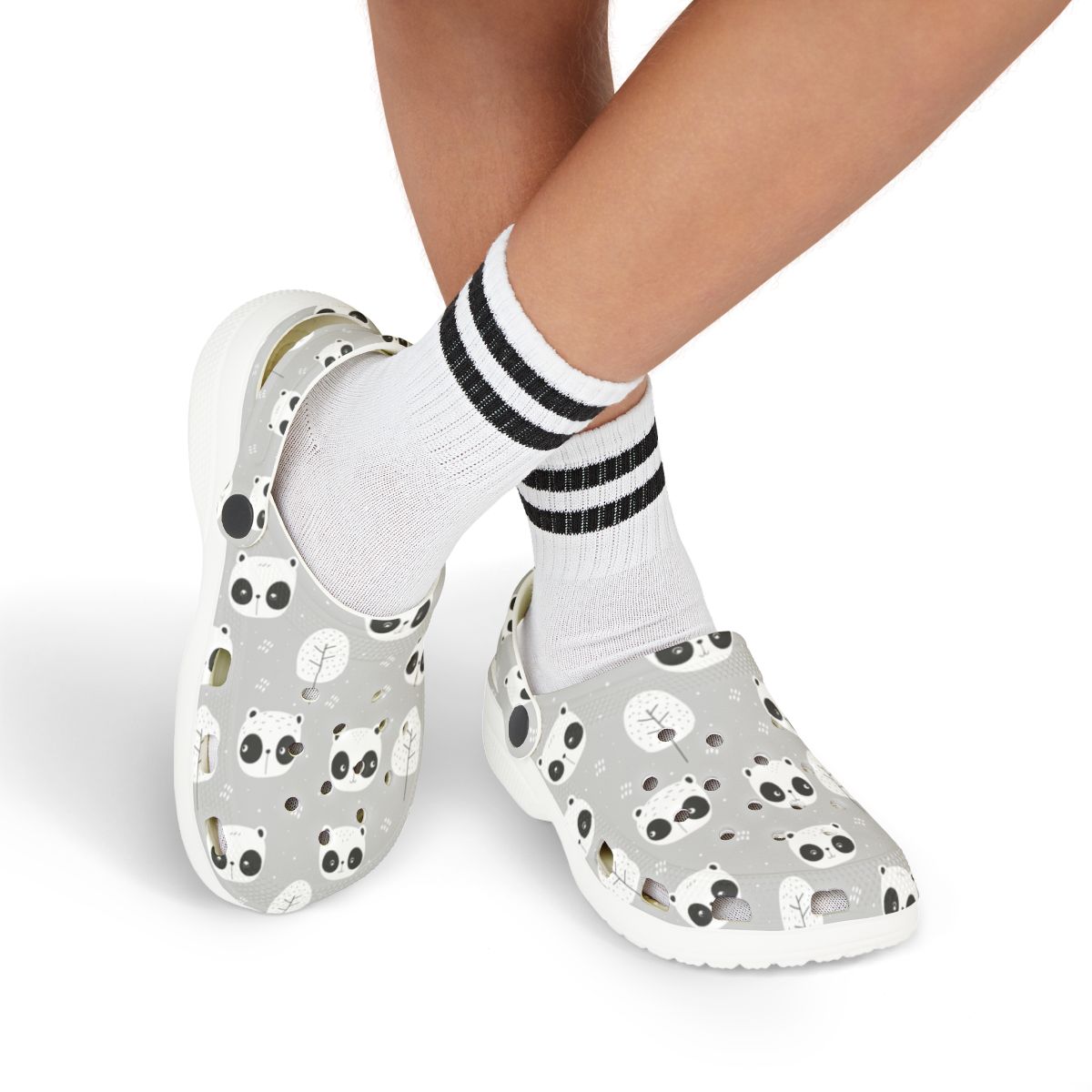 Gray Panda Garden Shoes for Adults & Kids – Lightweight EVA Slip-On Cute Animal Sandals Water-Resistant Nurse Comfort & Walking Footwear