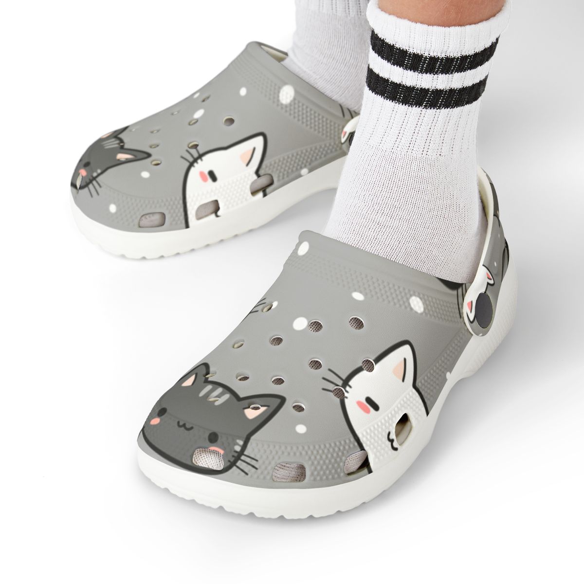 Gray Cat Garden Shoes for Adults & Kids – Lightweight EVA Slip-On Cute Animal Sandals Water-Resistant Nurse Comfort & Everyday Walking