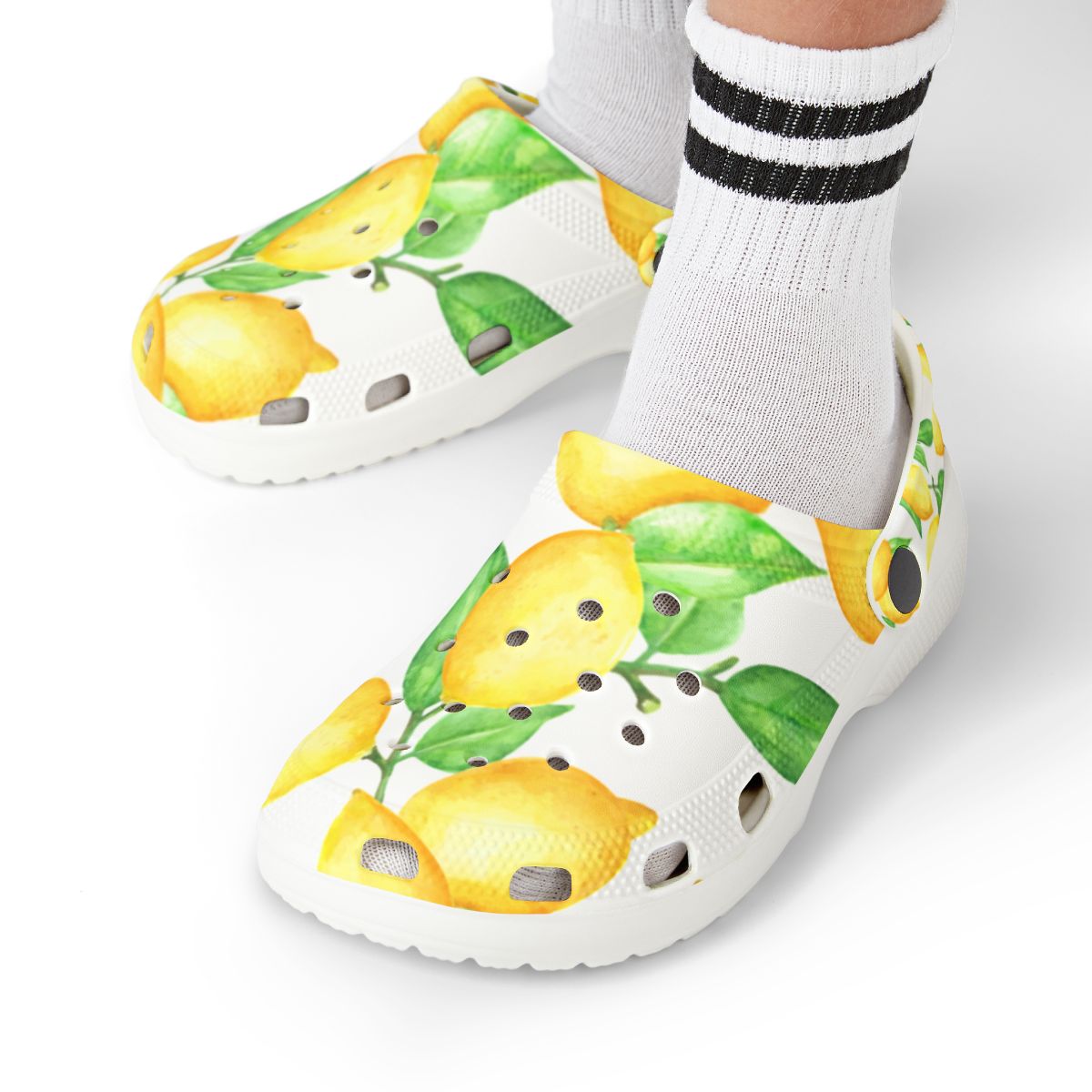 Lemon Sandals for Women and Kids – Citrus Print Garden Shoes, Lightweight EVA Slip-Ons, Cute Summer Footwear & Nurse Comfort Mules