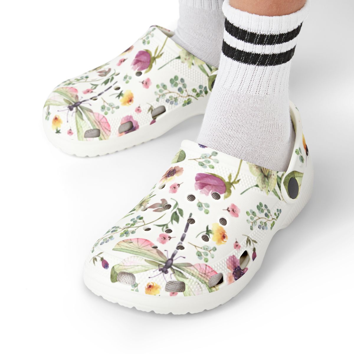 Dragonfly Wildflower Garden Shoes for Adults & Kids – Lightweight EVA Slip-On Floral Summer Sandals Water-Resistant Nurse Comfort & Walking
