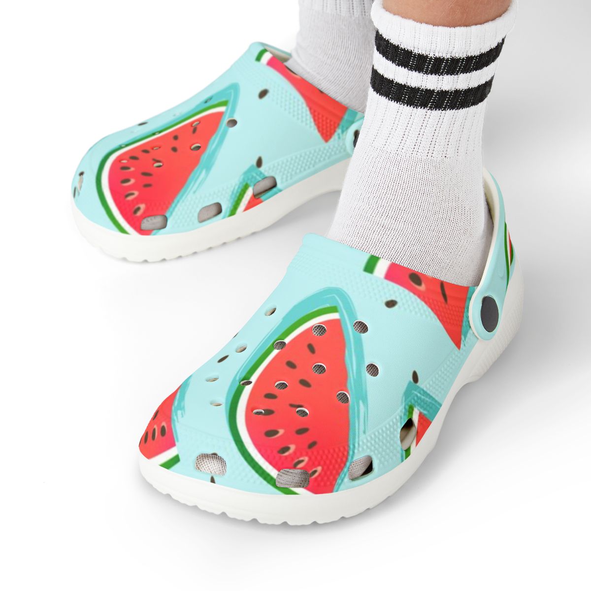 Watermelon Garden Shoes for Adults & Kids – Fruit Print Lightweight EVA Slip-On Sandals, Fruitcore, Gardening Mom, Summer Vibes