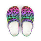Rainbow Leopard Garden Shoes for Adults & Kids – Lightweight EVA Slip-On Bold Animal Sandals Water-Resistant Nurse Comfort & Festival Walking