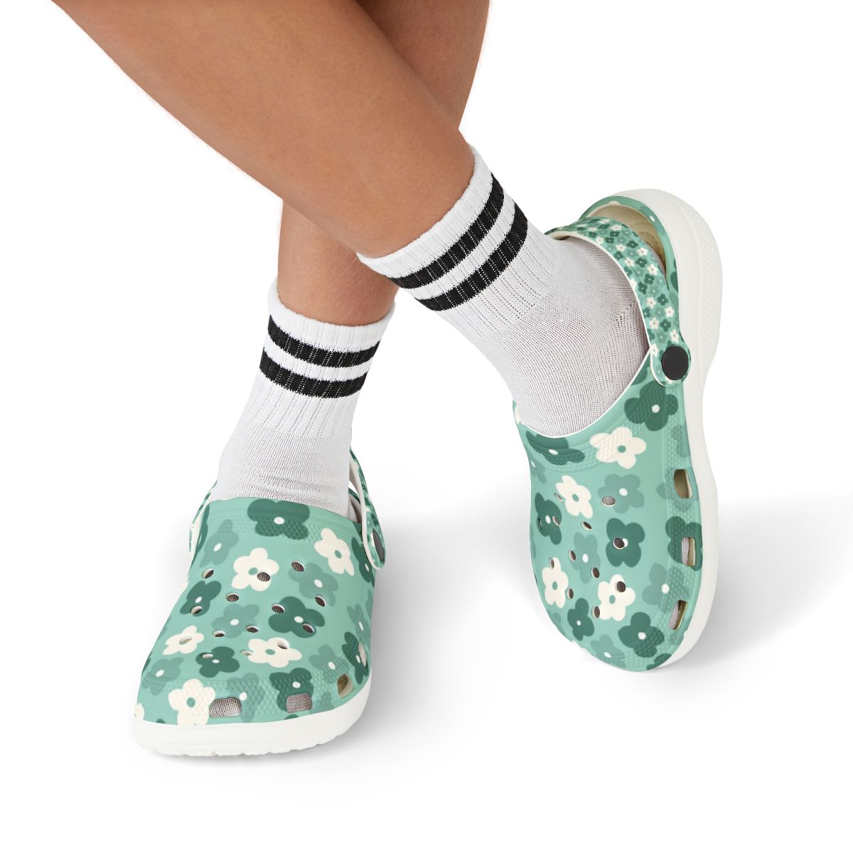 Retro Teal Daisy Garden Shoes for Adults & Kids – Lightweight EVA Slip-On Floral Summer Nurse Sandals Water-Resistant Comfort Footwear, Mom
