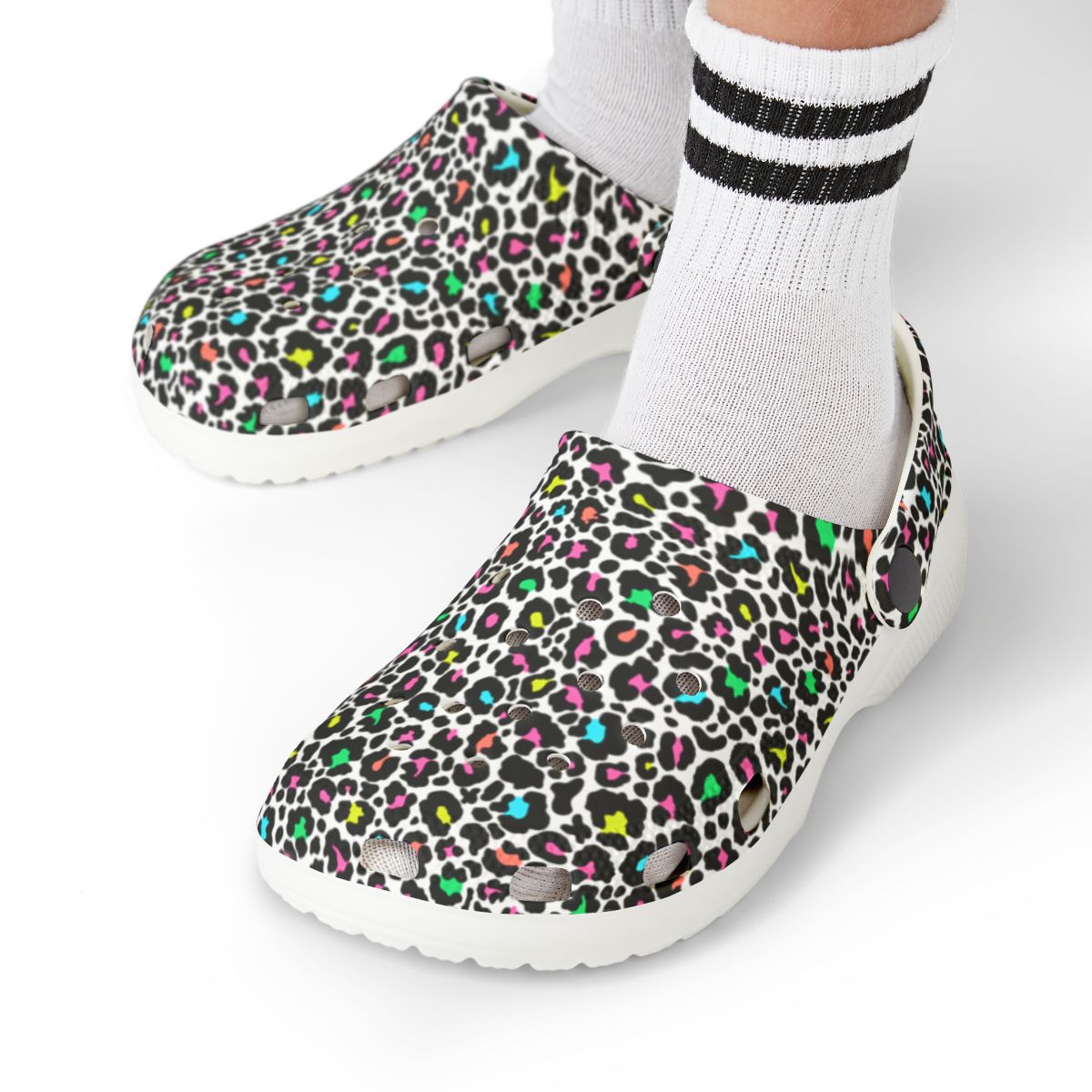 Confetti Leopard Garden Shoes for Adults & Kids – Lightweight EVA Slip-On Colorful Animal Sandals Water-Resistant Nurse Comfort & Walking