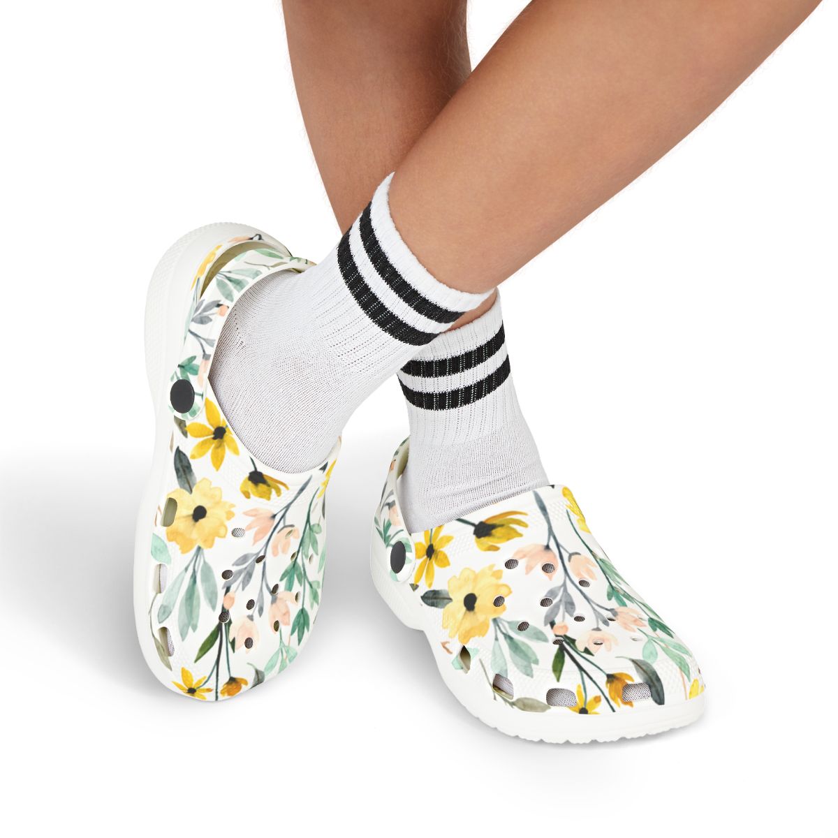 Wildflower Bloom Garden Shoes for Adults & Kids – Lightweight EVA Slip-On White Floral Sandals Water-Resistant Nurse Comfort & Walking