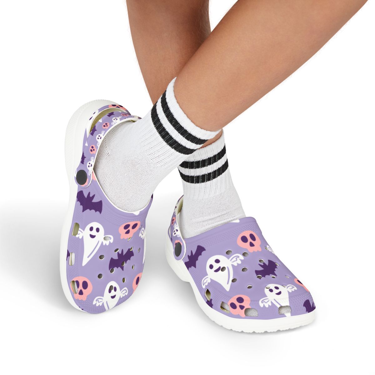 Purple Ghost Bat Garden Shoes for Adults & Kids – Lightweight EVA Slip-On Halloween Sandals Water-Resistant Nurse Comfort Footwear