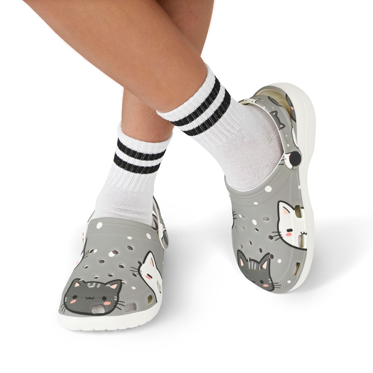 Gray Cat Garden Shoes for Adults & Kids – Lightweight EVA Slip-On Cute Animal Sandals Water-Resistant Nurse Comfort & Everyday Walking