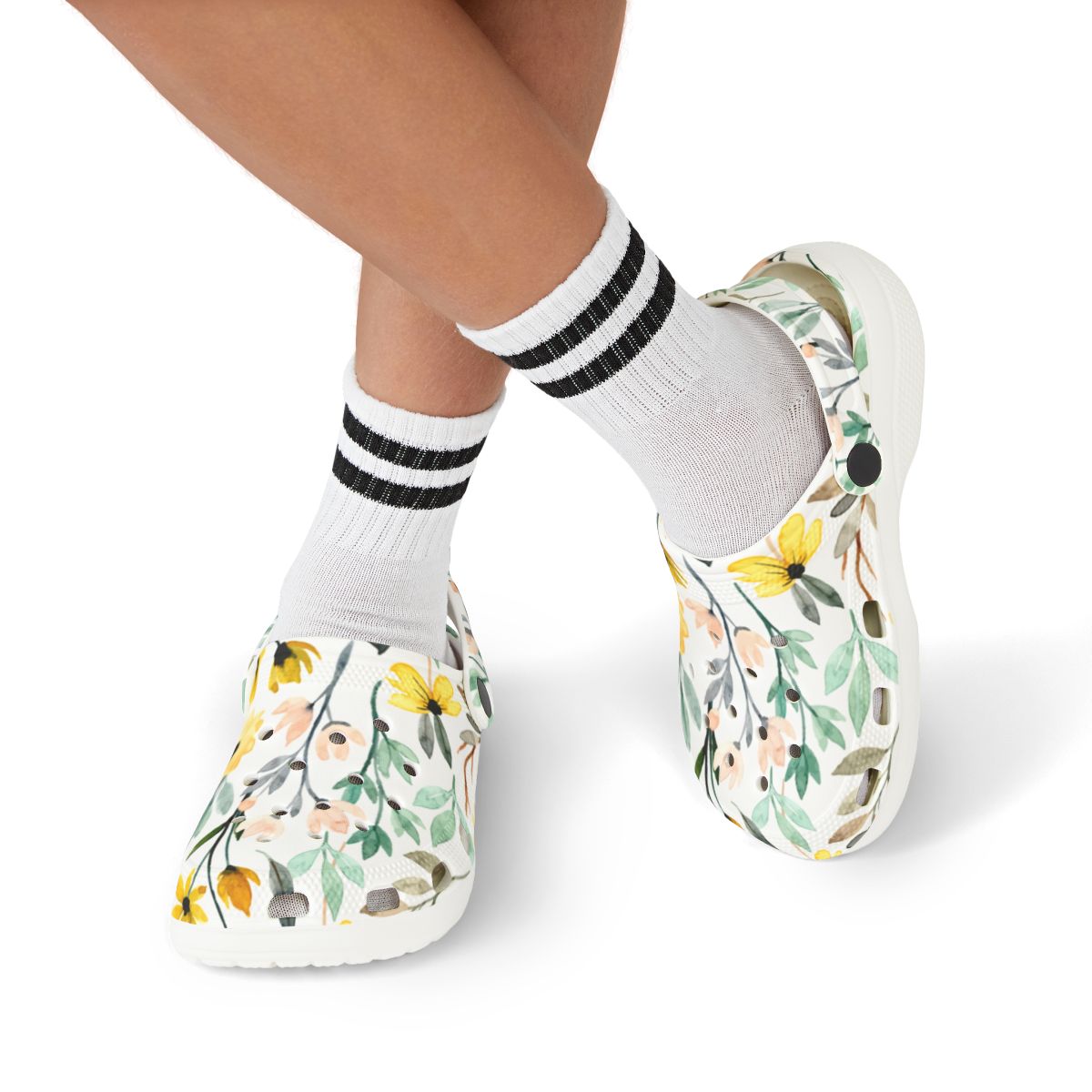 Wildflower Bloom Garden Shoes for Adults & Kids – Lightweight EVA Slip-On White Floral Sandals Water-Resistant Nurse Comfort & Walking