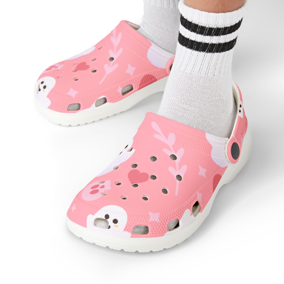 Pink Ghost Garden Shoes for Adults & Kids – Lightweight EVA Slip-On Halloween Sandals Water-Resistant Nurse Comfort Footwear
