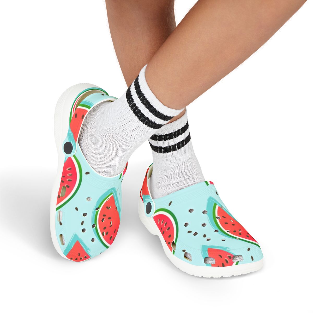 Watermelon Garden Shoes for Adults & Kids – Fruit Print Lightweight EVA Slip-On Sandals, Fruitcore, Gardening Mom, Summer Vibes