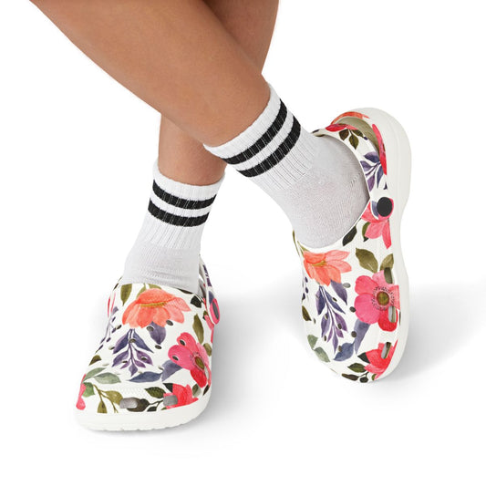 Blush Bloom Garden Shoes for Adults & Kids – Lightweight EVA Slip-On Pink Floral Sandals Water-Resistant Nurse Comfort & Everyday Walking