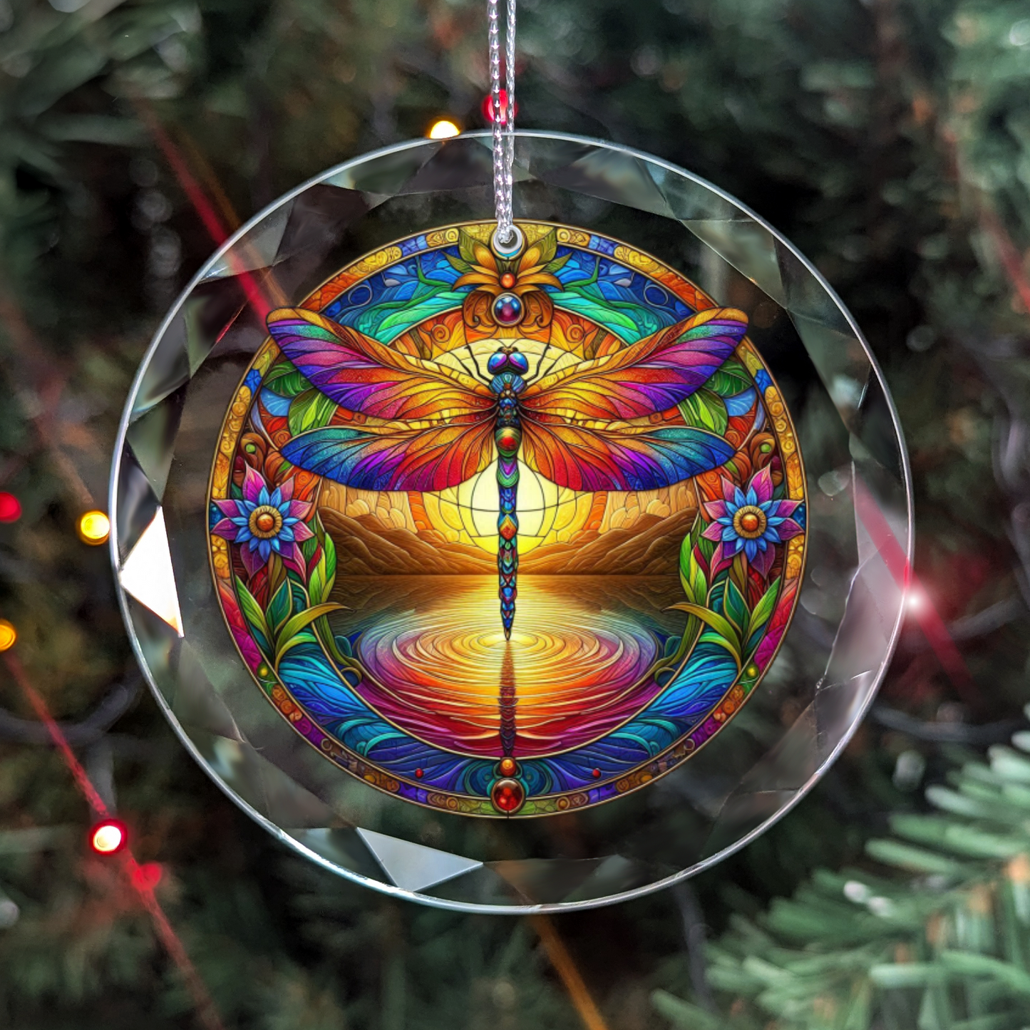 Stained Glass Style Dragonfly Ornament