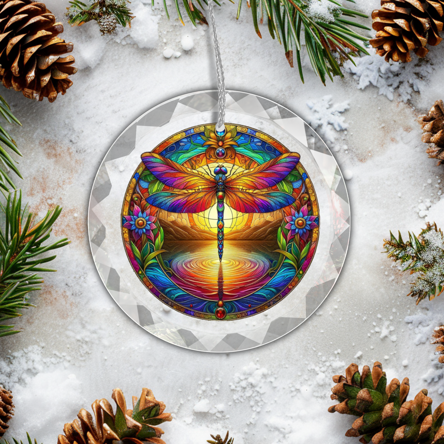 Stained Glass Style Dragonfly Ornament