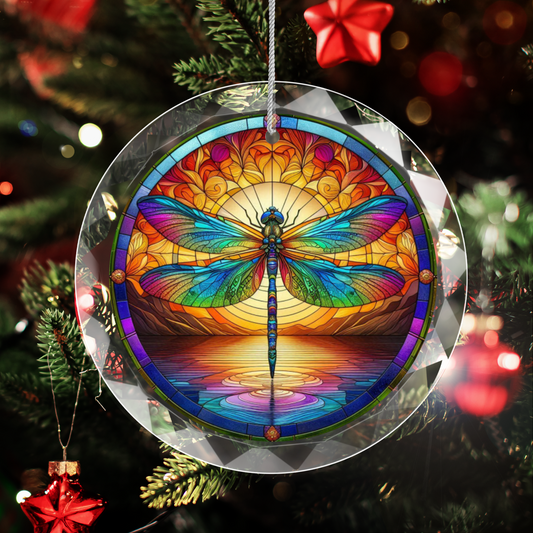 Stained Glass Style Dragonfly Suncatcher Ornament