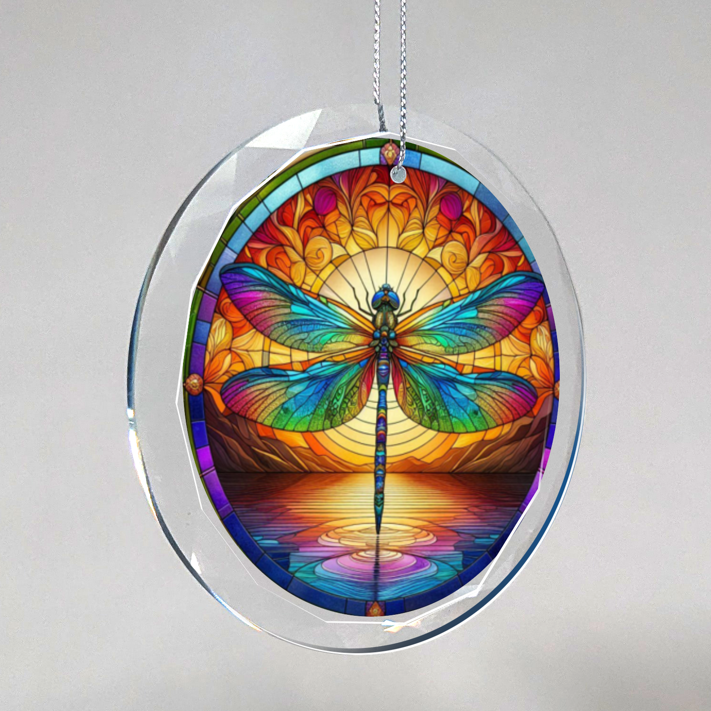 Stained Glass Style Dragonfly Suncatcher Ornament