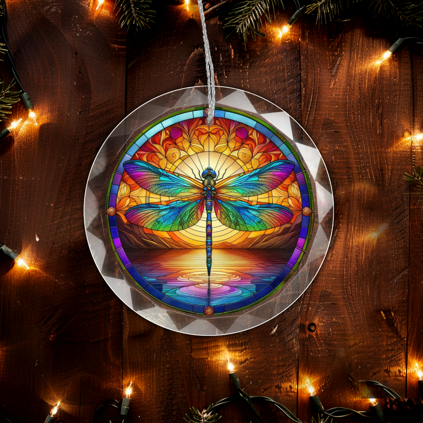 Stained Glass Style Dragonfly Suncatcher Ornament