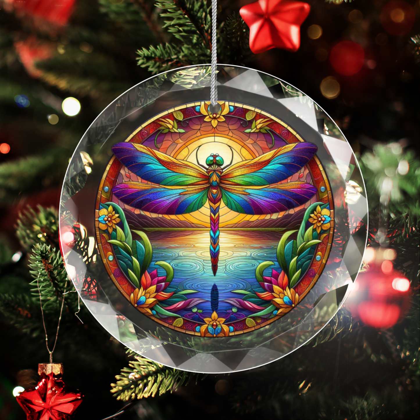 Faux Stained Glass Dragonfly Glass Ornament