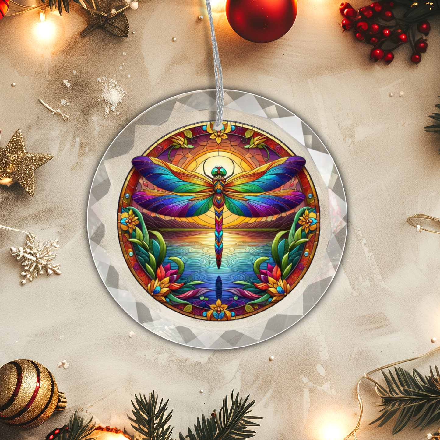 Faux Stained Glass Dragonfly Glass Ornament