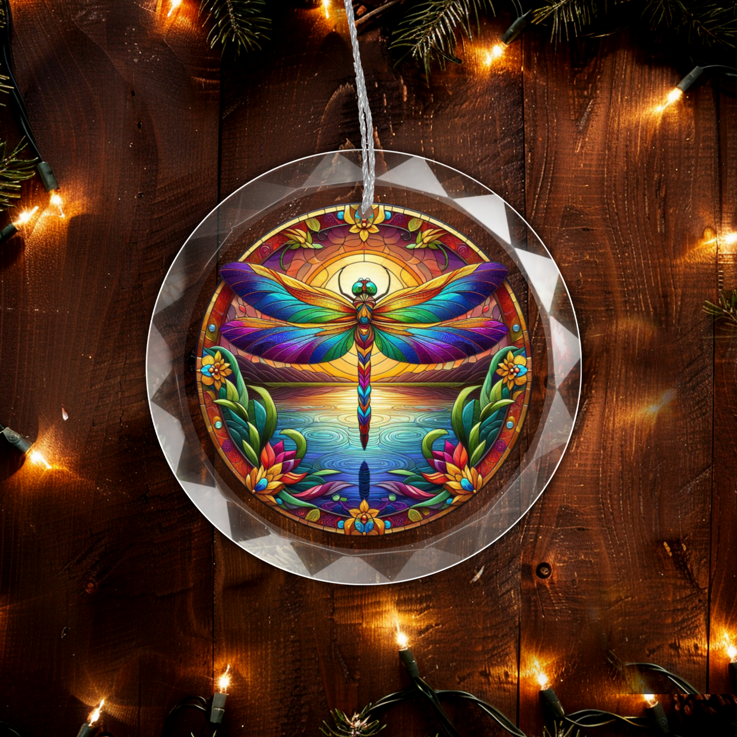 Faux Stained Glass Dragonfly Glass Ornament